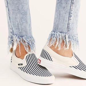 Vans Classic Slip-On Railroad Stripes Canvas Sneakers